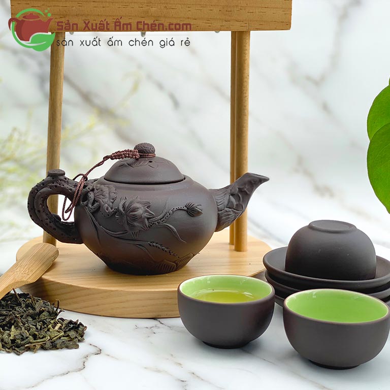 Bộ trà tử sa hoa sen - Công Ty ấm Chén Sáng Tạo - Sanxuatamchen.com